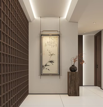 New Chinese-style porch Song-style aesthetics porch corridor landscape end hanging painting floral ornaments 3d model