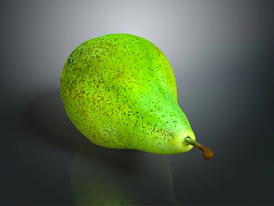Fresh Green Pear With Spots And Stem On Gray Background Surface 3d model