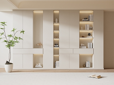 Modern Bookcase Cream Bookcase Wardrobe 3d model