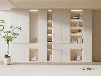 Modern Bookcase Cream Bookcase Wardrobe 3d model