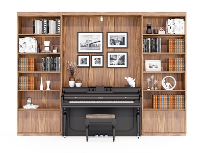 Piano Musical Instrument Open Case Bookcase Solid Wood Display Cabinet 3d model