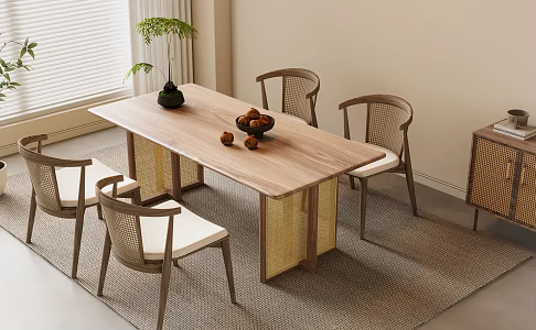 Modern Dining Table and Chair Combination Middle Ancient Dining Table and Chair New Chinese Dining Table and Chair Solid Wood Dining Table and Chair 3d model