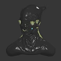 Cybernetic Character Head Sculpture With Biomechanical Creature Features And Glowing Eyes