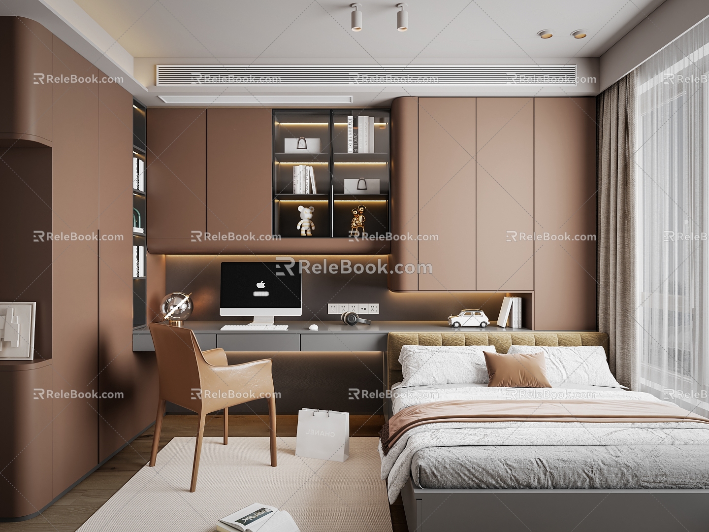 Modern Italian Tatami Bedroom Modern Tatami Tatami Bedroom Desk Bed Carpet 3d model