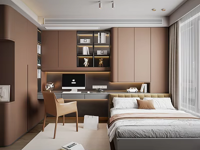 Modern Tatami Bedroom Interior With Tatami Bed Desk And Storage Cabinets 3d model