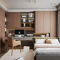 Modern Tatami Bedroom Interior With Tatami Bed Desk And Storage Cabinets