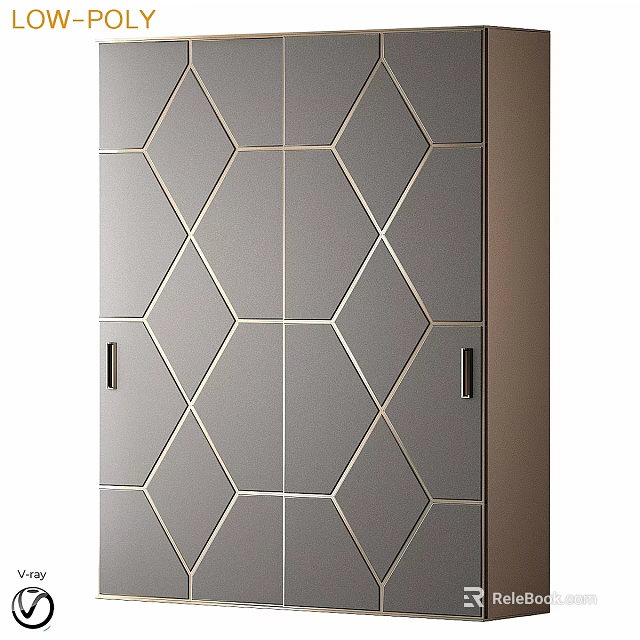Modern Gray Storage Cabinet with Double Door and Hexagonal Pattern Design 3d model 
