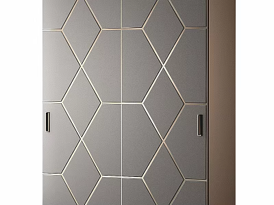 Modern Gray Storage Cabinet with Double Door and Hexagonal Pattern Design 3d model