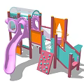 Children Outdoor Playground Equipment With Purple Slide Orange Ladder And Climbing Structure