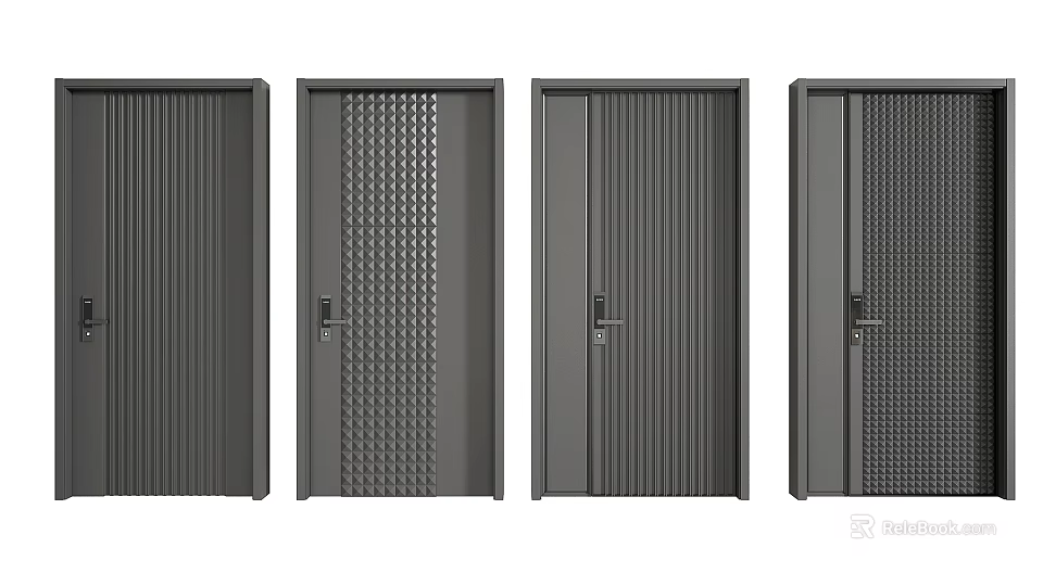 Modern Dark Gray Security Doors With Various Panel Textures And Designs 3d model