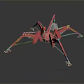 Red Sci Fi Mechanical Spider Game Film Character With Multiple Metallic Legs And Shiny Surface