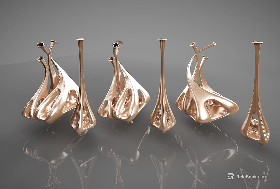 Modern Sculptural Decorative Ornament Set With Golden Finish For Home Decoration 3d model 