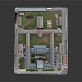 Cartoon Scenery Of Square Building Complex With Central Courtyard Surrounding Roads And Parked Cars