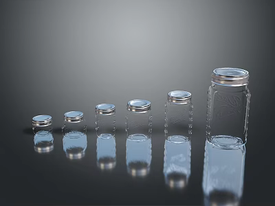 Transparent Glass Jars With Metal Lids For Home Storage In Various Sizes 3d model