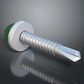 Silver Threaded Hardware Screw With Green Washer And Flat Tip Design 3d model