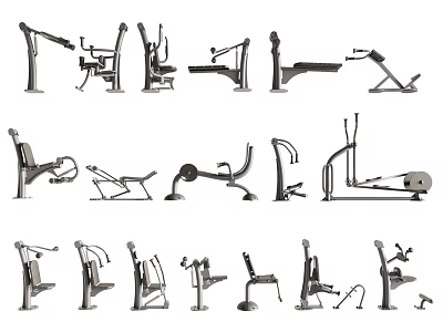 Various Sports Equipment Including Treadmills Dumbbells And Exercise Benches 3d model