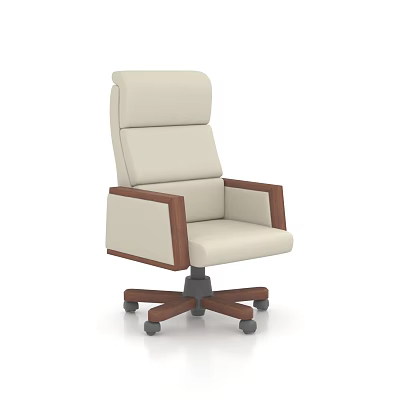 Comfortable Beige Office Chair With High Back And Wooden Armrests On Wheels 3d model