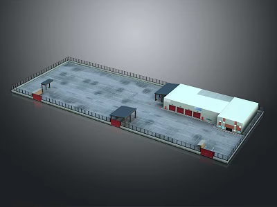 Well Designed Fenced Parking Lot With Entrance Gates Exit And Management Building 3d model