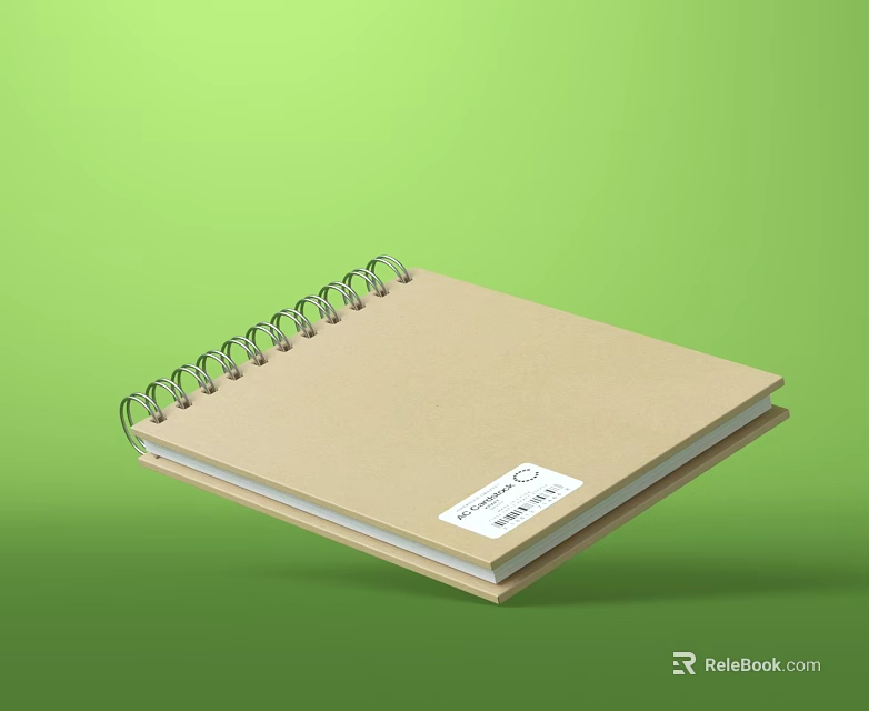 Spiral Bound Brown Cover Notebook with White Label on Green Background 3d model 