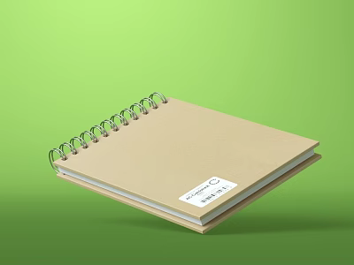 Spiral Bound Brown Cover Notebook with White Label on Green Background 3d model