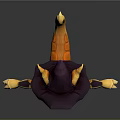 Cute Fantasy Orange Creature Wearing Purple Wizard Hat Robe And Yellow Horns Tail