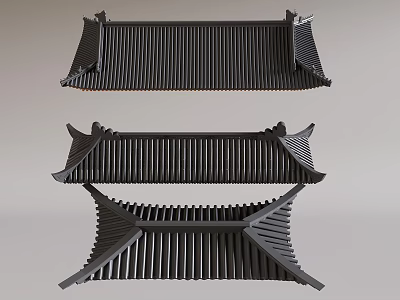 Traditional Chinese Architectural Roof Components Featuring Tile Structure And Curved Eaves 3d model