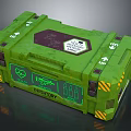 Green Sci Fi Storage Crate With Inventory Label Digital Display And Warning Stripes