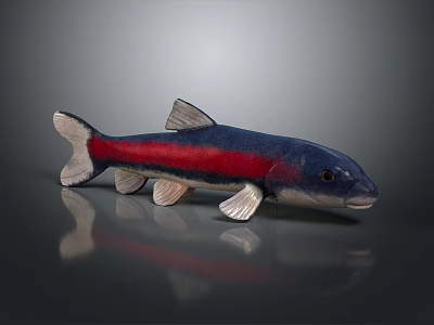 Colorful Fish with Blue and Red Body Detailed Decorative Model on Dark Reflective Background 3d model