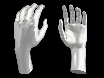 Silver Hand Shaped Decorative Ornament Set For Home Interior 3d model