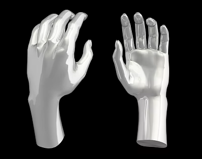 Silver Hand Shaped Decorative Ornament Set For Home Interior 3d model