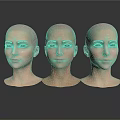 Three Human Head Models with Visible Facial Organs and Hairless Scalp 3D Rendered