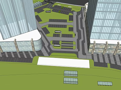 Residential Landscape Design With Tall Buildings Green Spaces And Parking Areas 3d model