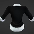 Fashionable Fitted Black Sweater With White Shirt Collar And Cuffed Sleeves