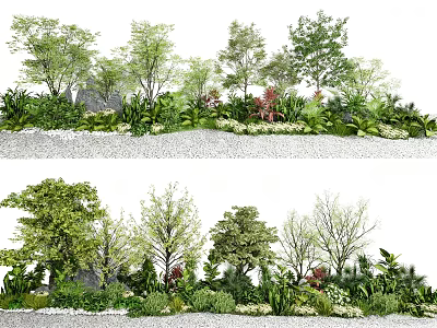 Vibrant Flower and Plant Landscaping Featuring Diverse Trees Shrubs Greenery and Gravel Path 3d model