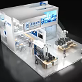 Modern Exhibition Booth Design With Reception Counter Staircase And Digital Screen