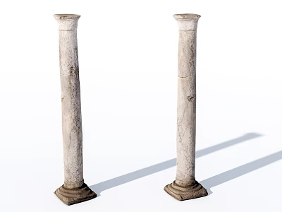 Two Stone Pillars With Bases Textured Surface And Worn Marks Against White Background 3d model