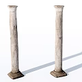 Two Stone Pillars With Bases Textured Surface And Worn Marks Against White Background 3d model
