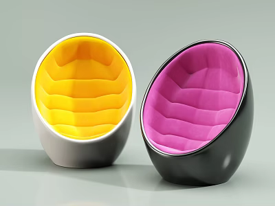 Modern Egg Shaped Leisure Chairs With Yellow Pink Seats And Black White Contrasting Frames 3d model