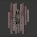 Wooden Insect Model Displayed On Red Wooden Planks With Detailed Texture