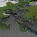 Landscape Wall Design With Green Plants Curved Paths And Paved Surfaces