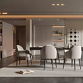 Elegant Modern Restaurant Interior With Stylish Dining Table Comfortable Chairs And Soft Lighting 3d model