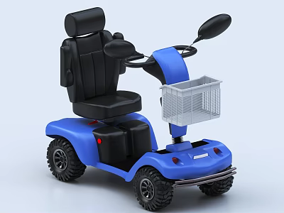 Blue Electric Mobility Scooter With Black Seat Front Basket And Four Wheels 3d model
