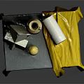 Still Life Composition Featuring Amphora Vase Geometric Shapes Cube Pyramid Sphere Cylinder Grey Yellow Fabrics
