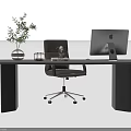 Modern Office Desk With Apple Computer Monitor Ergonomic Chair Potted Plant And Decorative Items