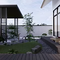 Modern Garden Landscape With White House Exterior Green Trees And White Wall