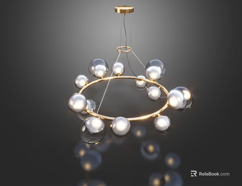 Modern Circular Chandelier With Gold Metal Frame Multiple Glass Balls And Light Reflection 3d model 