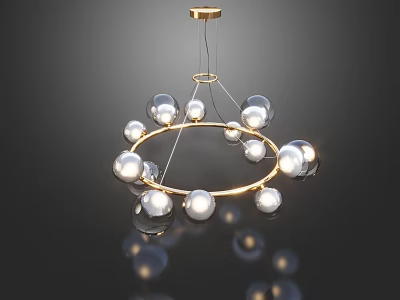 Modern Circular Chandelier With Gold Metal Frame Multiple Glass Balls And Light Reflection 3d model