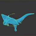 Blue 3D Model of Winged Aquatic Creature Streamlined Body Textured Surface and Dark Background Reflection