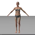 Woman in Grey Underwear Standing with Arms Outstretched 3D Model on White Background