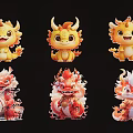 Cute Cartoon Dragon Ornaments With Colorful Yellow Red Designs And Adorable Look